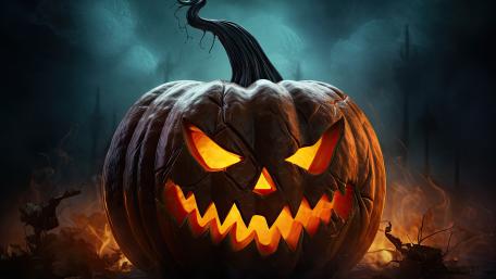 Creepy Jack-o'-Lantern Glows in the Night wallpaper