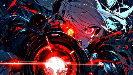 Futuristic Cyberpunk Heroine with Advanced Weaponry wallpaper