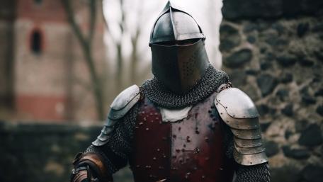 Knight in Shining Armour Amidst Ancient Ruins wallpaper