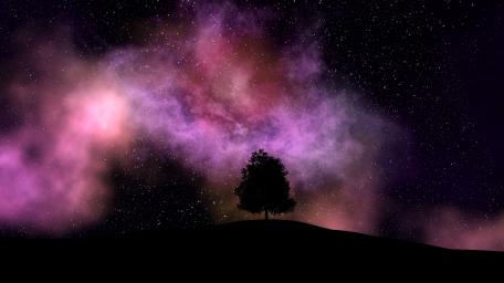 Lone Tree Under a Starry Pink Nebula Sky wallpaper