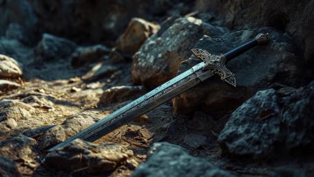 Exquisite Blade Resting on Ancient Stones wallpaper