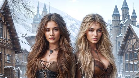 Mystical Winter Guardians in Enchanted Village wallpaper