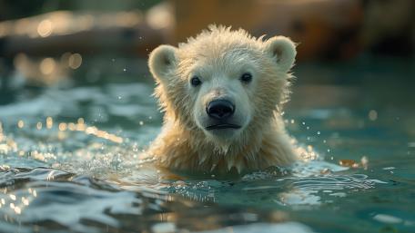 Polar Bear Cub Swimming Bliss wallpaper