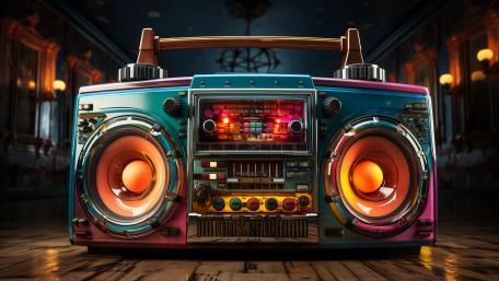 Retro Boombox: A Vibrant 80s Audio Revival wallpaper