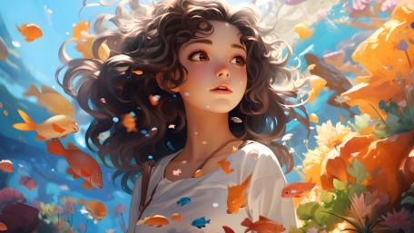Kawaii Underwater Adventure with Anime Girl wallpaper