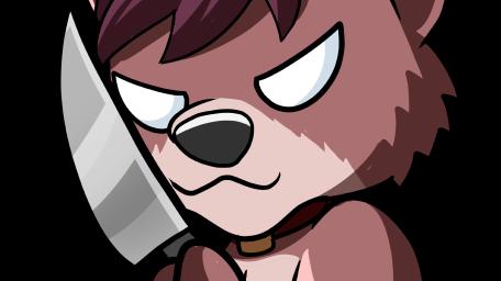 Angry Cartoon Bear with Knife on Black Background wallpaper