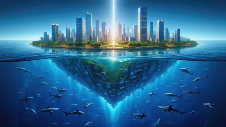 Floating City above a Shark-Infested Sea wallpaper