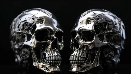 Futuristic Metallic Cyborg Skulls in High Definition wallpaper