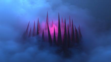 Jagged Spires in Misty Embrace wallpaper