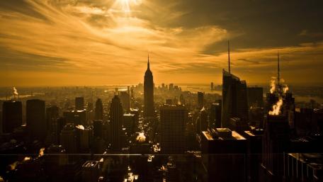 Sepia-Tinted Skyline of NYC Skyscrapers wallpaper