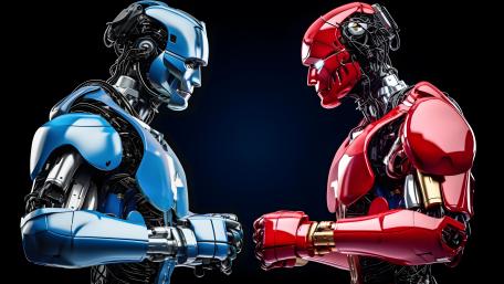 Futuristic Duel of Humanoid Machines wallpaper