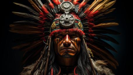 Tribal Warrior Chief in Majestic Regalia wallpaper