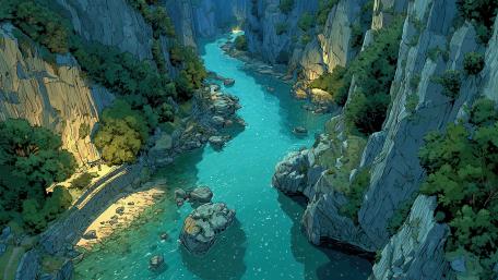Serene Anime Gorge Landscape wallpaper