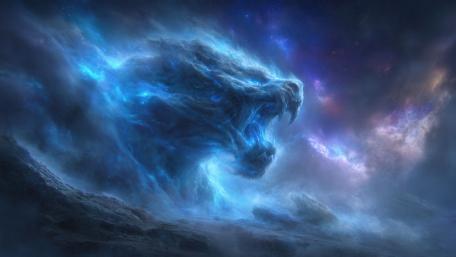 Ancient Celestial Beast Roaring in the Cosmos wallpaper