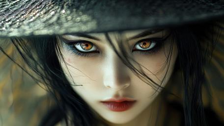 Mystical Enchantment: The Witch's Gaze 5K wallpaper