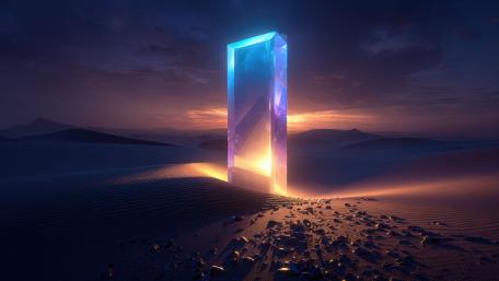 Desert Dawn with Mystical Monolith Magic wallpaper