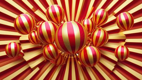 Red and Gold Spheres in Dynamic Harmony wallpaper