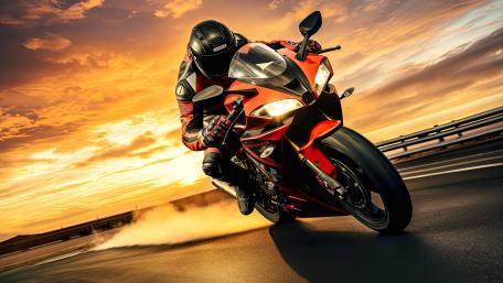 Sleek Motorcycle Racing at Sunset in AI Art wallpaper