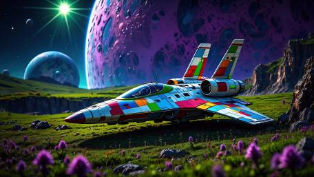 Vibrant Spacecraft on Alien Planet wallpaper