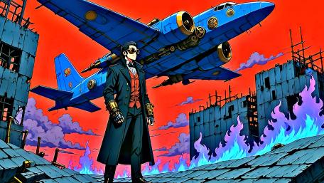 Steampunk Aviator in Dystopian Skies wallpaper