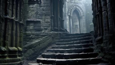 Mysterious Medieval Ruins Staircase Adventure wallpaper
