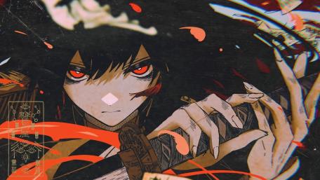Striking Samurai Girl with Intense Red Eyes wallpaper