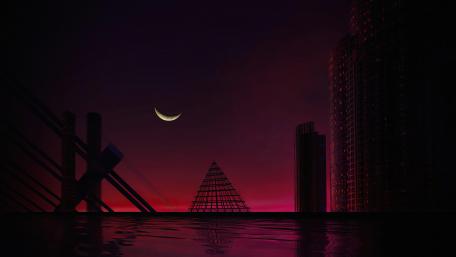 Red and Black Futuristic Moonlit Skyline wallpaper