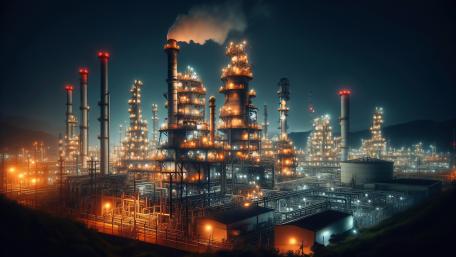 Chemical Plant Illuminated Against Night Sky wallpaper