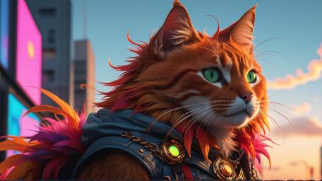 Ginger Cat Goes Cyber Adventurer in 5K AI Art wallpaper