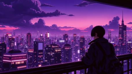 Dusk Reverie in a Purple Cityscape wallpaper