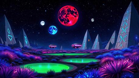 Neon Nightscape on an Alien World wallpaper