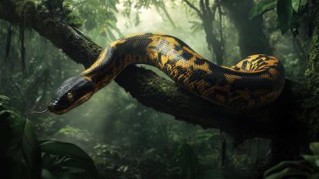 Majestic Anaconda in Lush Jungle Serenity wallpaper