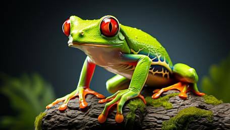 Vibrant Red-Eyed Tree Frog on Mossy Branch wallpaper