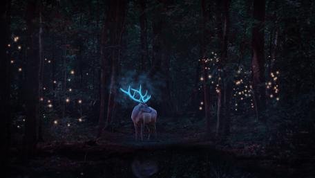 Enchanted Stag Illuminates Mystical Woodland wallpaper
