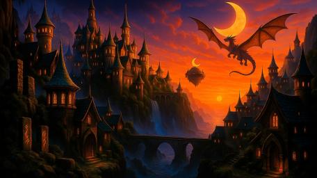 Enchanted Night with Dragon and Castle Magic wallpaper