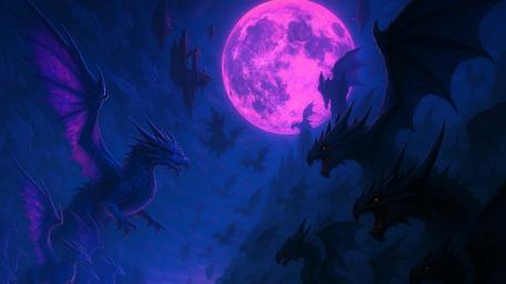 Dragons in Battle Beneath the Full Moon wallpaper