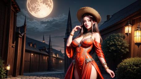 Celestial Night Elegance: Enchanting Oriental Fantasy Scene wallpaper