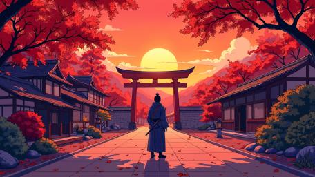 Anime Sunset Path to the Shrine Gate wallpaper