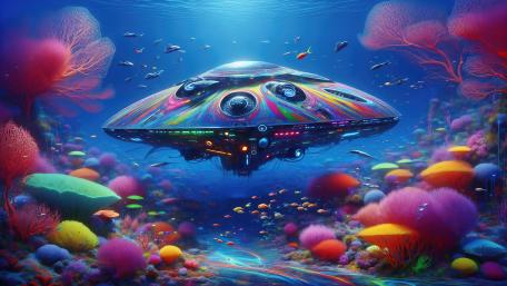 Oceanic Odyssey of the Vibrant Undersea Ship wallpaper