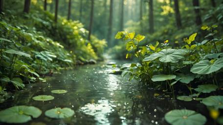 Serene Creek Amidst Lush Forest Foliage wallpaper