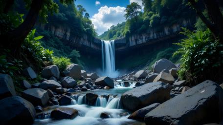 Serene Anime Waterfall Oasis in 4K wallpaper