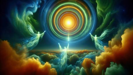 Angels Ascending Toward a Mystical Portal wallpaper