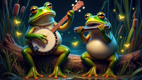 Frog Band Under Moonlit Swamp wallpaper