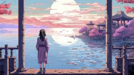Anime Serenity in Pixel Paradise wallpaper