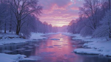 Winter River at Dawn in AI Artistry wallpaper