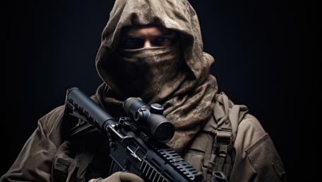 Military Sniper with Scope-Equipped Rifle Portrait wallpaper