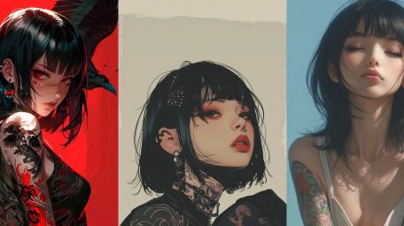 Gothic Anime Collage with Tattooed Girls in Punk Style wallpaper