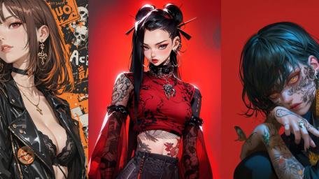 Gothic Anime Aesthetic Featuring Tattooed Girls in Punk Rock Style wallpaper
