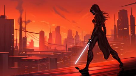 Ninja Warrior in a Neon Cityscape wallpaper