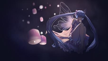 Whimsical Night Enchantment with Miku and Lanterns wallpaper